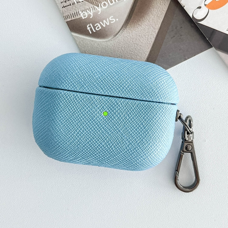 For AirPods 3 Cross Texture PU Leather Bluetooth Earphone Protective Case(Sky Blue) - For AirPods 3 by PMC Jewellery | Online Shopping South Africa | PMC Jewellery | Buy Now Pay Later Mobicred