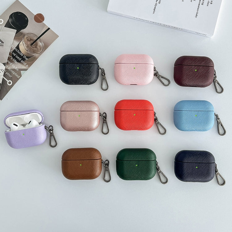 For AirPods Pro Cross Texture PU Leather Bluetooth Earphone Protective Case(Brown) - For AirPods Pro by PMC Jewellery | Online Shopping South Africa | PMC Jewellery | Buy Now Pay Later Mobicred