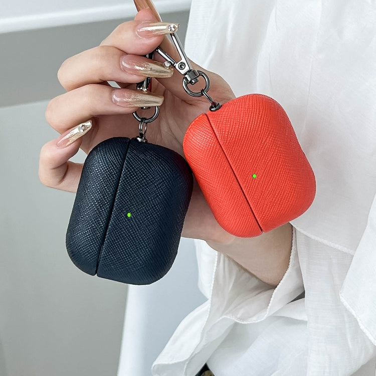 For AirPods Pro Cross Texture PU Leather Bluetooth Earphone Protective Case(Pink) - For AirPods Pro by PMC Jewellery | Online Shopping South Africa | PMC Jewellery | Buy Now Pay Later Mobicred