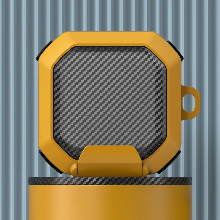 For Galaxy Buds Live / Pro /2 /2 Pro / FE Carbon Fiber TPU Hybrid PC Case with Hook(Yellow) - free shipping - PMC Jewellery - Order now!