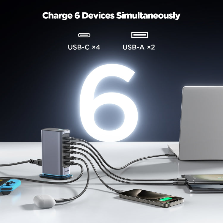 JOYROOM JR-TCM02 6 in 1 65W GaN 4 USB-C & 2 USB-A Multi-port Charger, Power Plug:EU Plug(Dark Gray) - free shipping - PMC Jewellery - Order now!