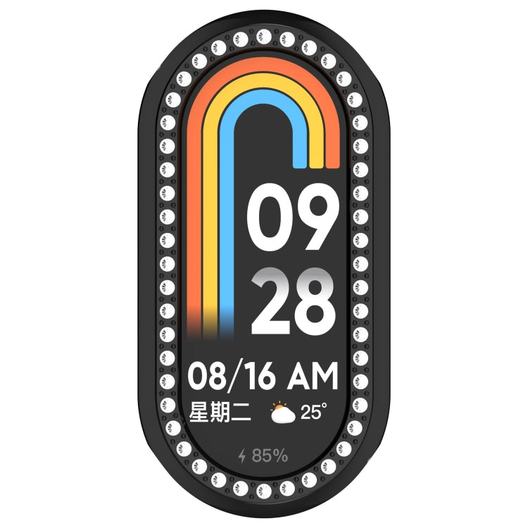 For Xiaomi Mi Band 8 Diamond Half Pack Hollow PC Watch Protective Case(Black) - Watch Cases by PMC TechLife | Online Shopping South Africa | PMC TechLife