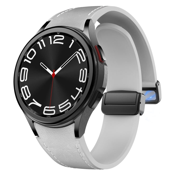 For Samsung Galaxy Watch 6 Magnetic Black Buckle Leather Silicone Watch Band(Light Grey) - Watch Bands by PMC TechLife | Online Shopping South Africa | PMC TechLife
