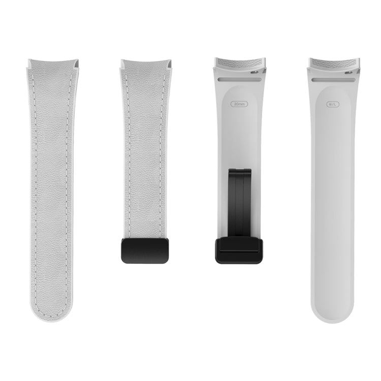 For Samsung Galaxy Watch 6 Magnetic Black Buckle Leather Silicone Watch Band(Light Grey) - Watch Bands by PMC TechLife | Online Shopping South Africa | PMC TechLife