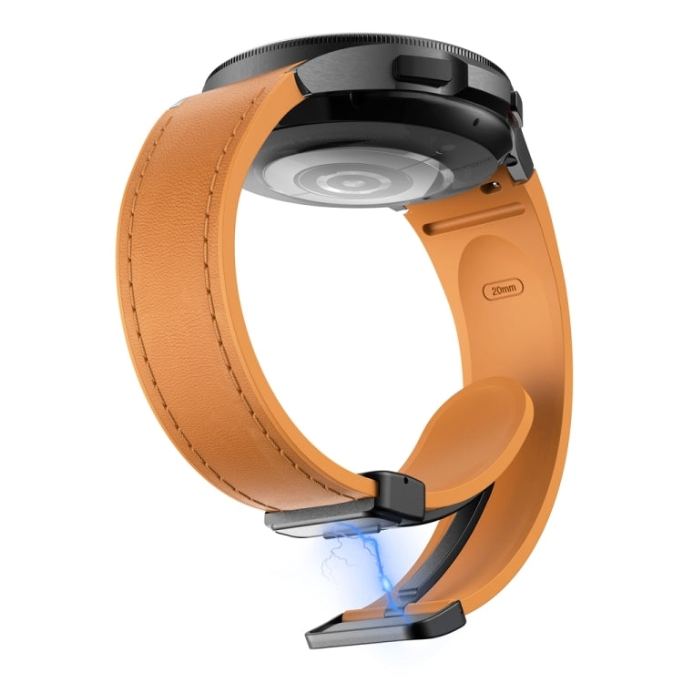 For Samsung Galaxy Watch 6 Magnetic Black Buckle Leather Silicone Watch Band(Light Brown) - Watch Bands by PMC TechLife | Online Shopping South Africa | PMC TechLife