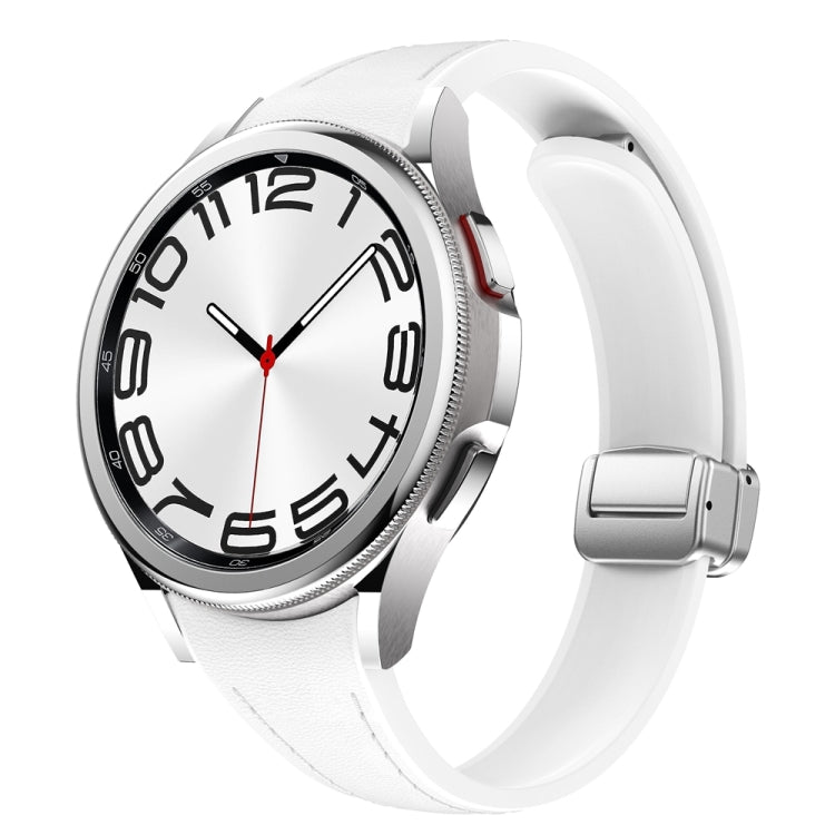 For Samsung Galaxy Watch 6 Slim Magnetic Silver Buckle Leather Silicone Watch Band(White) - Watch Bands by PMC TechLife | Online Shopping South Africa | PMC TechLife
