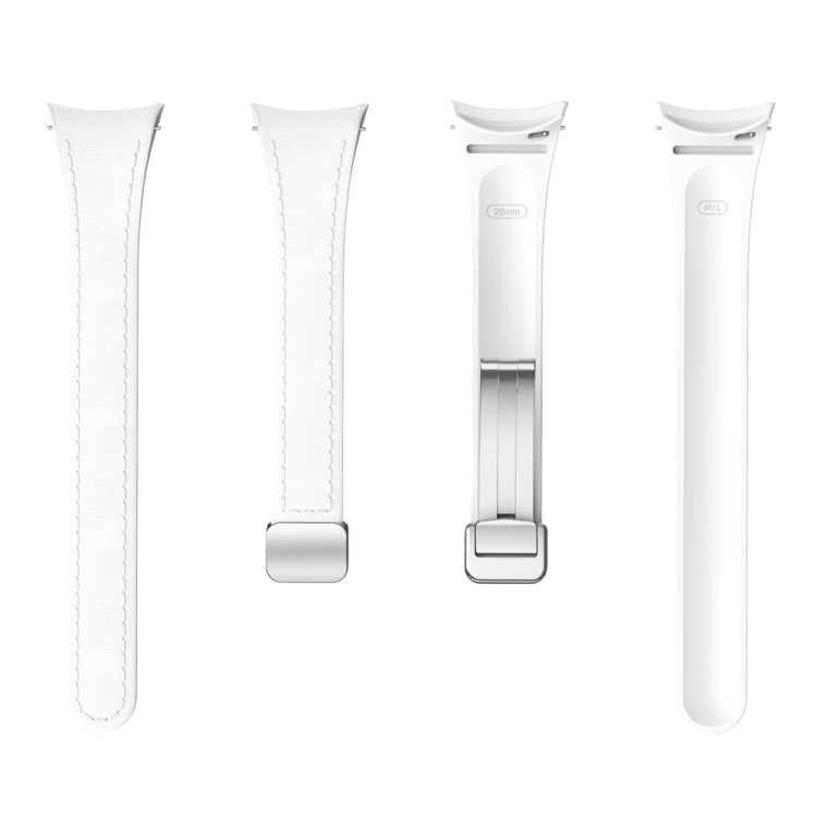 For Samsung Galaxy Watch 6 Slim Magnetic Silver Buckle Leather Silicone Watch Band(White) - Watch Bands by PMC TechLife | Online Shopping South Africa | PMC TechLife