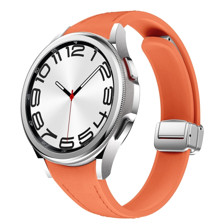 For Samsung Galaxy Watch 6 Slim Magnetic Silver Buckle Leather Silicone Watch Band(Orange) - Watch Bands by PMC TechLife | Online Shopping South Africa | PMC TechLife