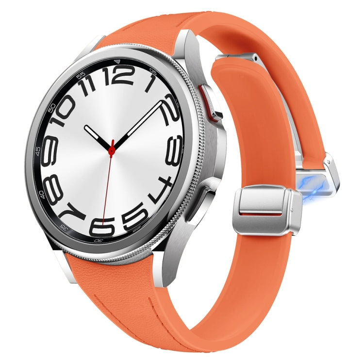 For Samsung Galaxy Watch 6 Slim Magnetic Silver Buckle Leather Silicone Watch Band(Orange) - Watch Bands by PMC TechLife | Online Shopping South Africa | PMC TechLife
