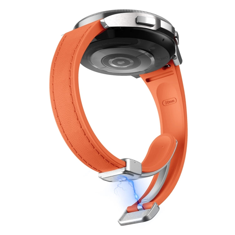 For Samsung Galaxy Watch 6 Slim Magnetic Silver Buckle Leather Silicone Watch Band(Orange) - Watch Bands by PMC TechLife | Online Shopping South Africa | PMC TechLife