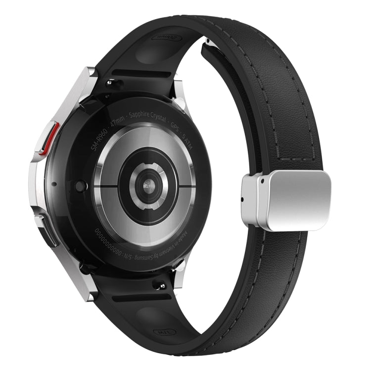 For Samsung Galaxy Watch 6 Slim Magnetic Silver Buckle Leather Silicone Watch Band(Black) - Watch Bands by PMC TechLife | Online Shopping South Africa | PMC TechLife