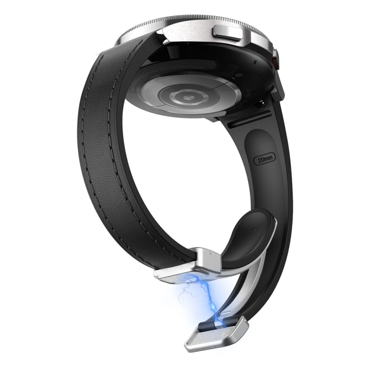 For Samsung Galaxy Watch 6 Slim Magnetic Silver Buckle Leather Silicone Watch Band(Black) - Watch Bands by PMC TechLife | Online Shopping South Africa | PMC TechLife