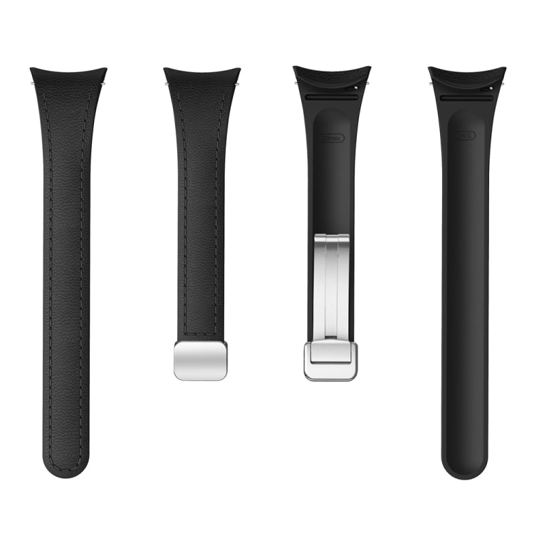 For Samsung Galaxy Watch 6 Slim Magnetic Silver Buckle Leather Silicone Watch Band(Black) - Watch Bands by PMC TechLife | Online Shopping South Africa | PMC TechLife