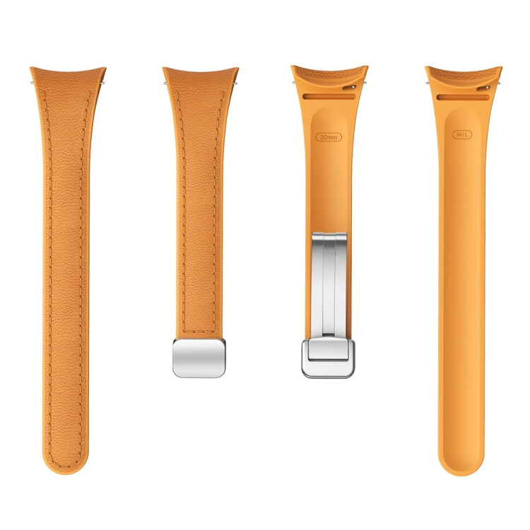 For Samsung Galaxy Watch 6 Slim Magnetic Silver Buckle Leather Silicone Watch Band(Light Brown) - Watch Bands by PMC TechLife | Online Shopping South Africa | PMC TechLife