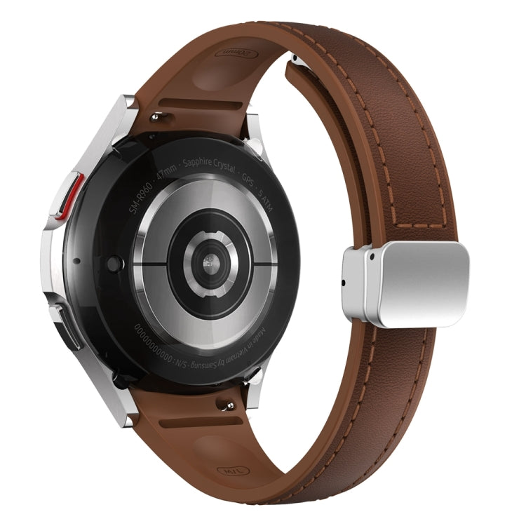 For Samsung Galaxy Watch 6 Slim Magnetic Silver Buckle Leather Silicone Watch Band(Dark Brown) - Watch Bands by PMC TechLife | Online Shopping South Africa | PMC TechLife