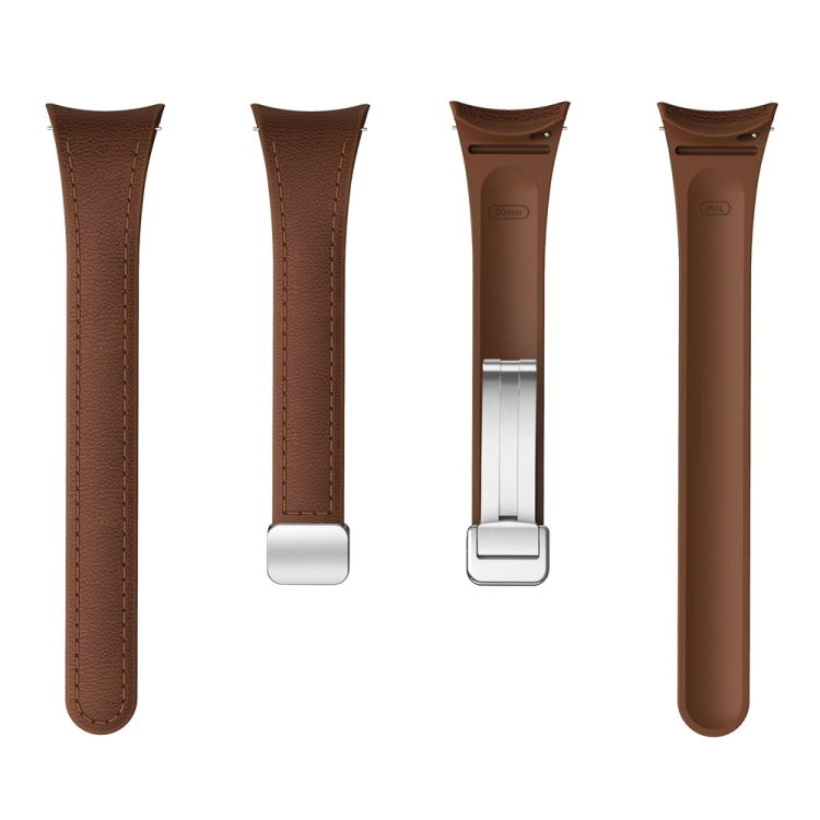 For Samsung Galaxy Watch 6 Slim Magnetic Silver Buckle Leather Silicone Watch Band(Dark Brown) - Watch Bands by PMC TechLife | Online Shopping South Africa | PMC TechLife