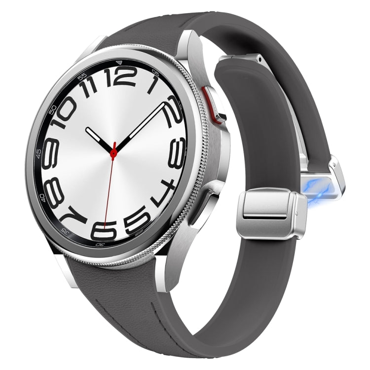For Samsung Galaxy Watch 6 Slim Magnetic Silver Buckle Leather Silicone Watch Band(Space Grey) - Watch Bands by PMC TechLife | Online Shopping South Africa | PMC TechLife