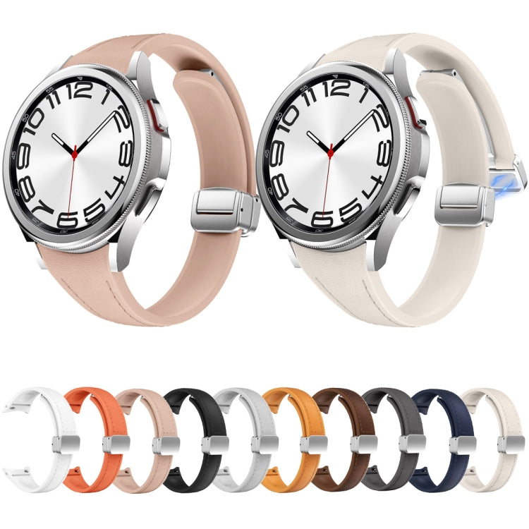 For Samsung Galaxy Watch 6 Slim Magnetic Silver Buckle Leather Silicone Watch Band(White) - Watch Bands by PMC TechLife | Online Shopping South Africa | PMC TechLife