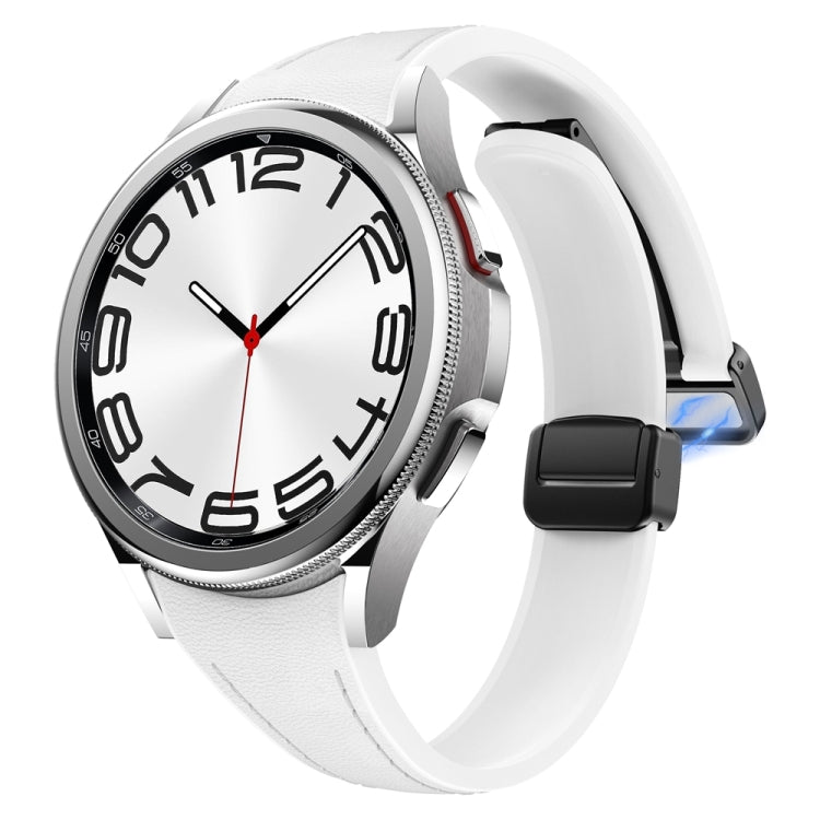 For Samsung Galaxy Watch 6 Slim Magnetic Black Buckle Leather Silicone Watch Band(White) - free shipping - PMC TechLife - Order now!