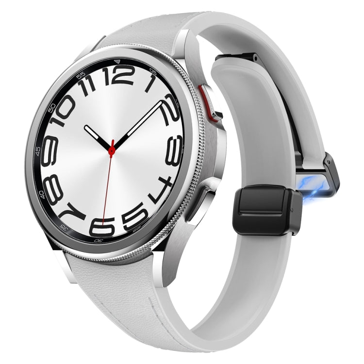 For Samsung Galaxy Watch 6 Slim Magnetic Black Buckle Leather Silicone Watch Band(Light Grey) - Watch Bands by PMC TechLife | Online Shopping South Africa | PMC TechLife