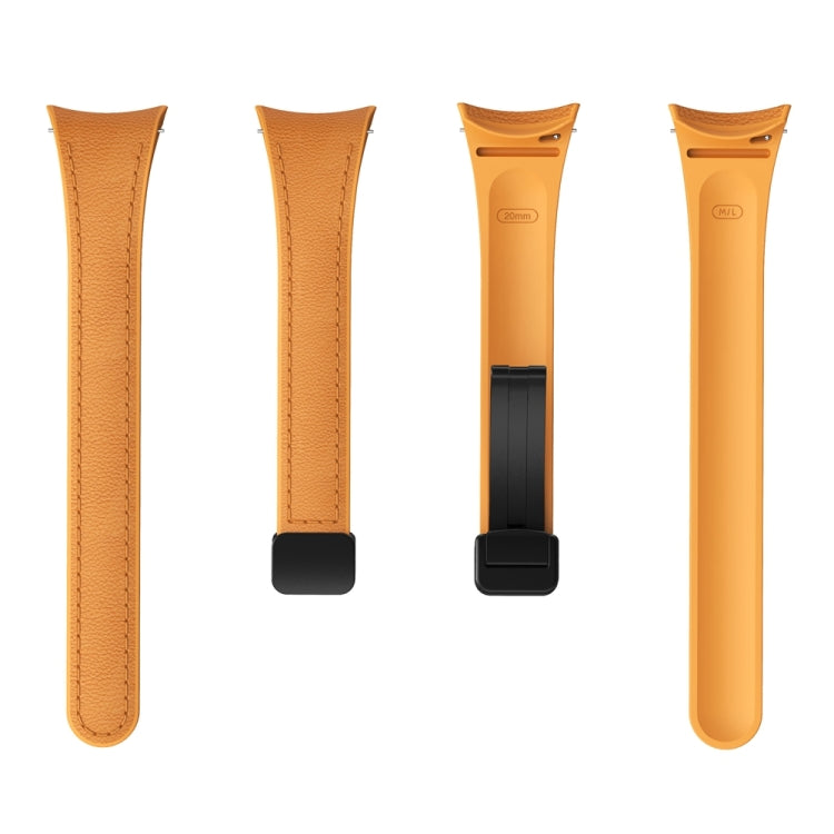 For Samsung Galaxy Watch 6 Slim Magnetic Black Buckle Leather Silicone Watch Band(Light Brown) - Watch Bands by PMC TechLife | Online Shopping South Africa | PMC TechLife