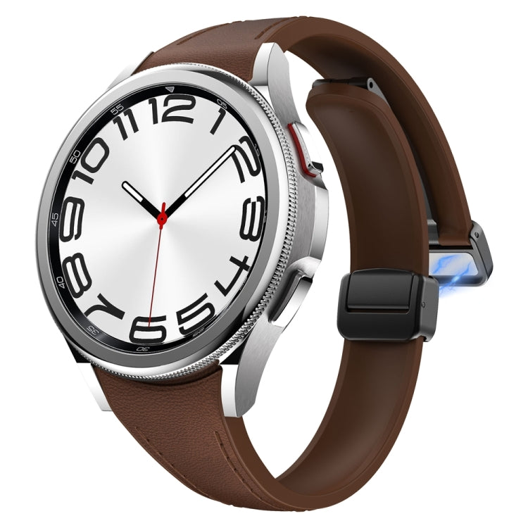 For Samsung Galaxy Watch 6 Slim Magnetic Black Buckle Leather Silicone Watch Band(Dark Brown) - Watch Bands by PMC TechLife | Online Shopping South Africa | PMC TechLife