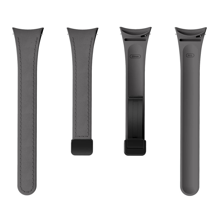 For Samsung Galaxy Watch 6 Slim Magnetic Black Buckle Leather Silicone Watch Band(Space Grey) - Watch Bands by PMC TechLife | Online Shopping South Africa | PMC TechLife
