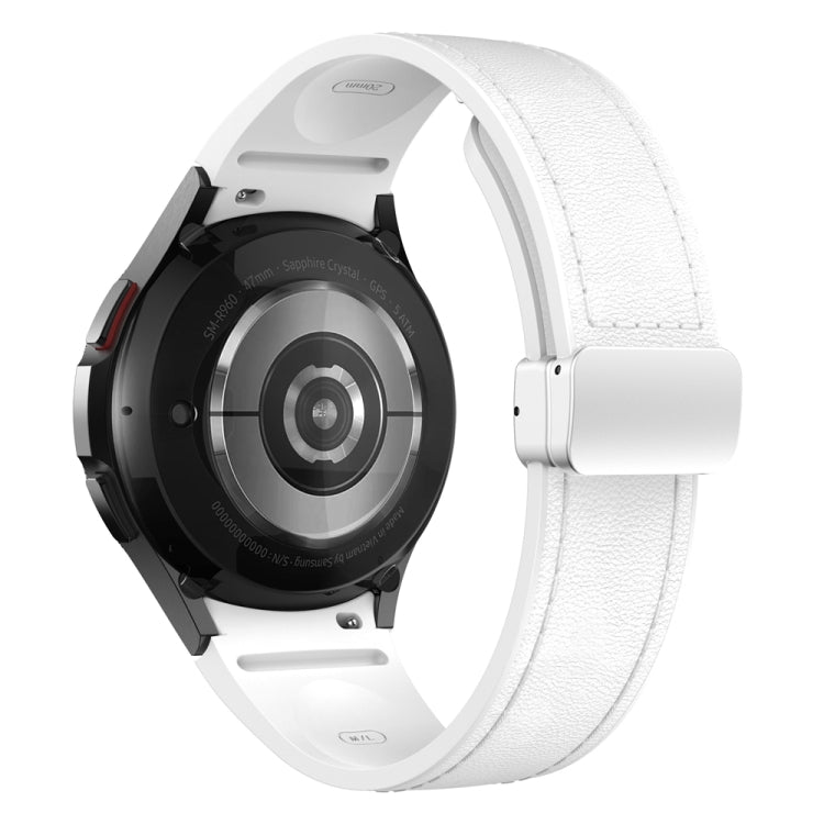 For Samsung Galaxy Watch 6 Magnetic Silver Buckle Leather Silicone Watch Band(White) - Watch Bands by PMC TechLife | Online Shopping South Africa | PMC TechLife