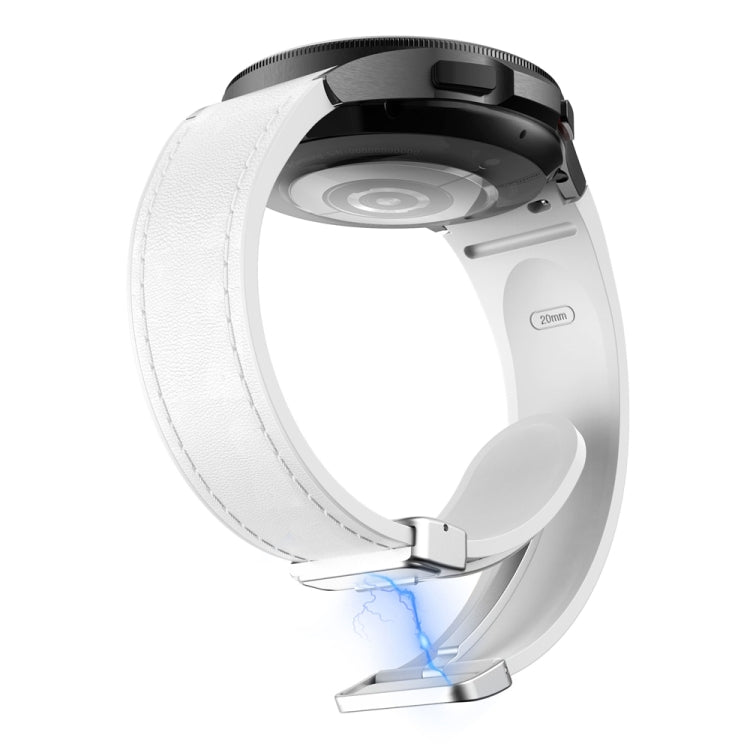 For Samsung Galaxy Watch 6 Magnetic Silver Buckle Leather Silicone Watch Band(White) - Watch Bands by PMC TechLife | Online Shopping South Africa | PMC TechLife