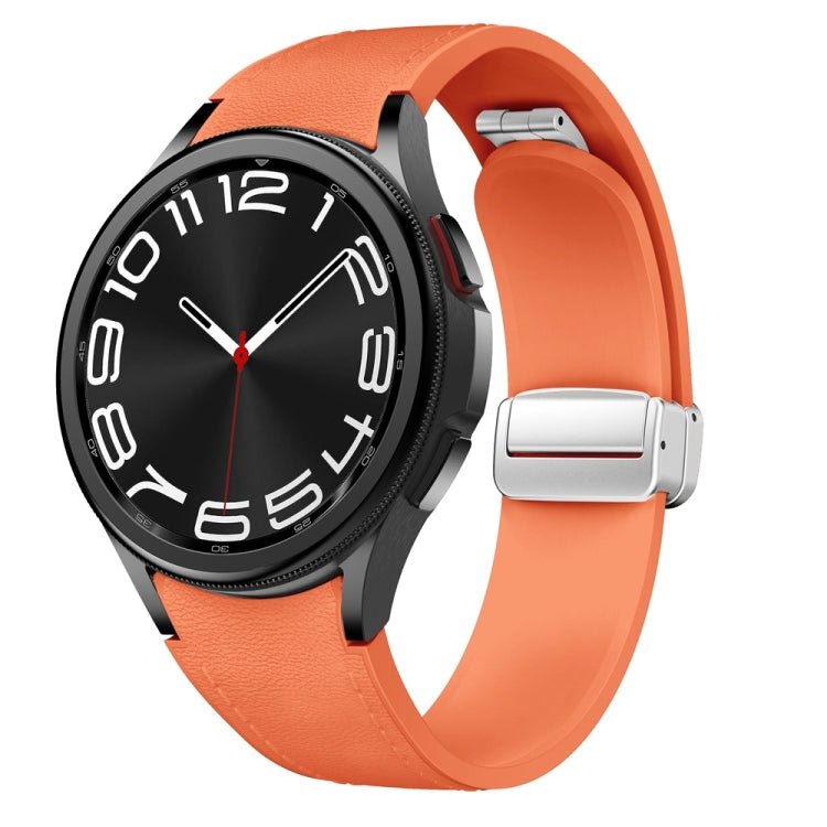 For Samsung Galaxy Watch 6 Magnetic Silver Buckle Leather Silicone Watch Band(Orange) - Watch Bands by PMC TechLife | Online Shopping South Africa | PMC TechLife