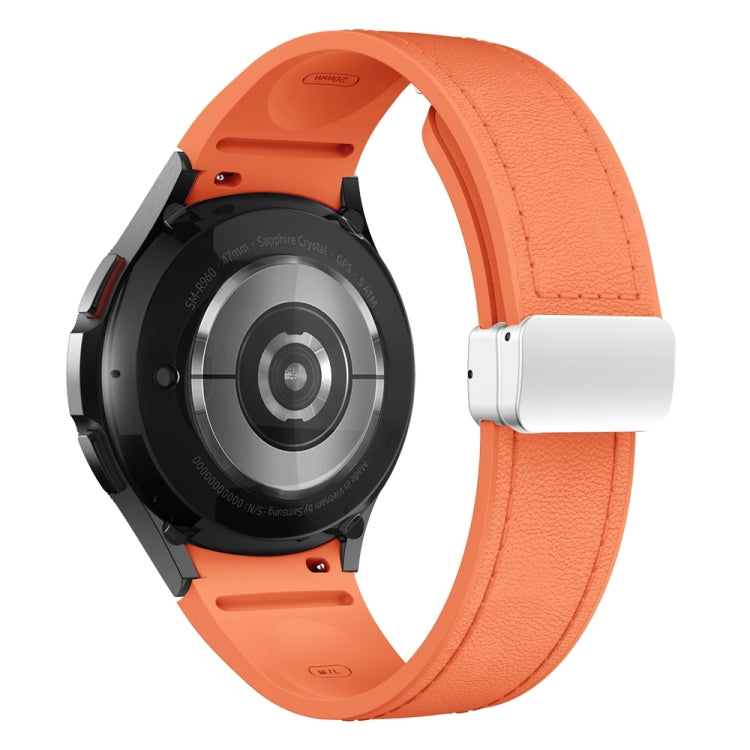 For Samsung Galaxy Watch 6 Magnetic Silver Buckle Leather Silicone Watch Band(Orange) - Watch Bands by PMC TechLife | Online Shopping South Africa | PMC TechLife