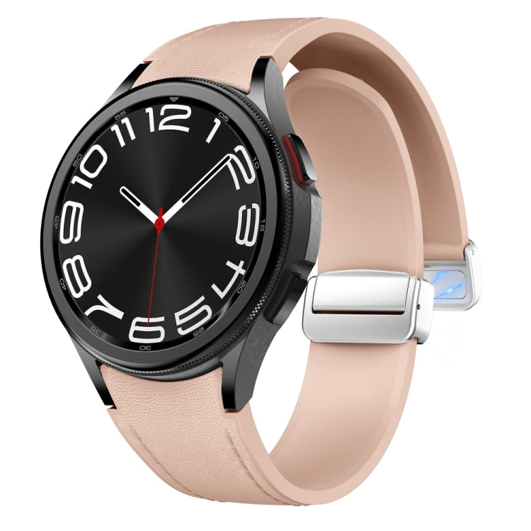 For Samsung Galaxy Watch 6 Magnetic Silver Buckle Leather Silicone Watch Band(Pink) - Watch Bands by PMC TechLife | Online Shopping South Africa | PMC TechLife