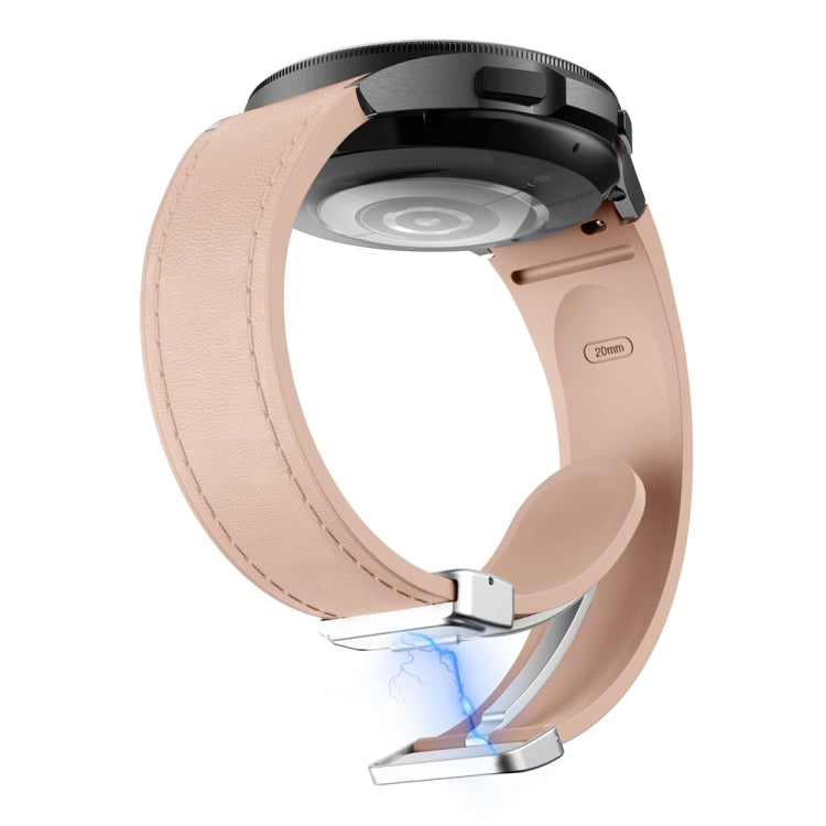 For Samsung Galaxy Watch 6 Magnetic Silver Buckle Leather Silicone Watch Band(Pink) - Watch Bands by PMC TechLife | Online Shopping South Africa | PMC TechLife