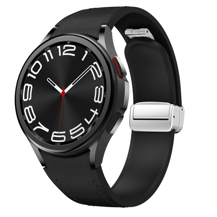For Samsung Galaxy Watch 6 Magnetic Silver Buckle Leather Silicone Watch Band(Black) - Watch Bands by PMC TechLife | Online Shopping South Africa | PMC TechLife