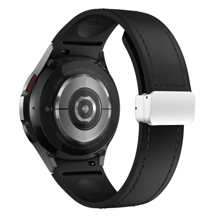For Samsung Galaxy Watch 6 Magnetic Silver Buckle Leather Silicone Watch Band(Black) - Watch Bands by PMC TechLife | Online Shopping South Africa | PMC TechLife