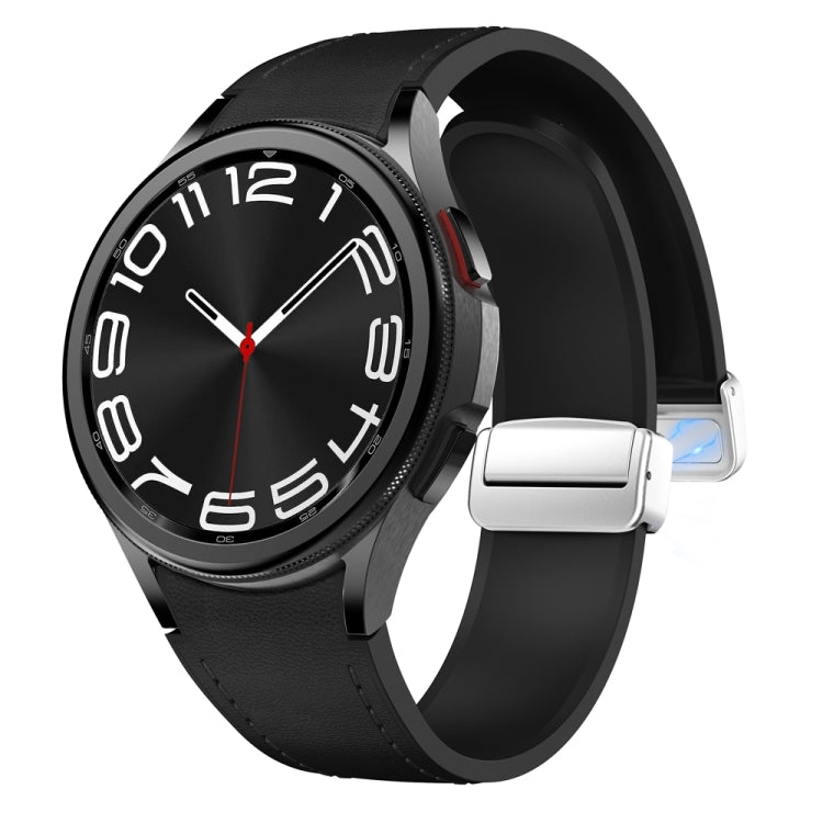 For Samsung Galaxy Watch 6 Magnetic Silver Buckle Leather Silicone Watch Band(Black) - Watch Bands by PMC TechLife | Online Shopping South Africa | PMC TechLife