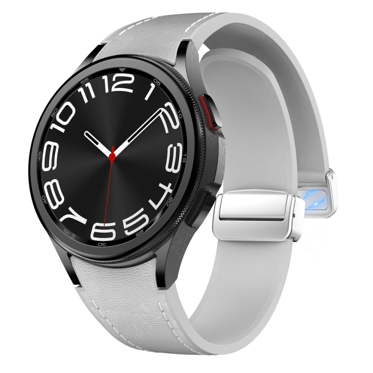 For Samsung Galaxy Watch 6 Magnetic Silver Buckle Leather Silicone Watch Band(Light Grey) - Watch Bands by PMC TechLife | Online Shopping South Africa | PMC TechLife