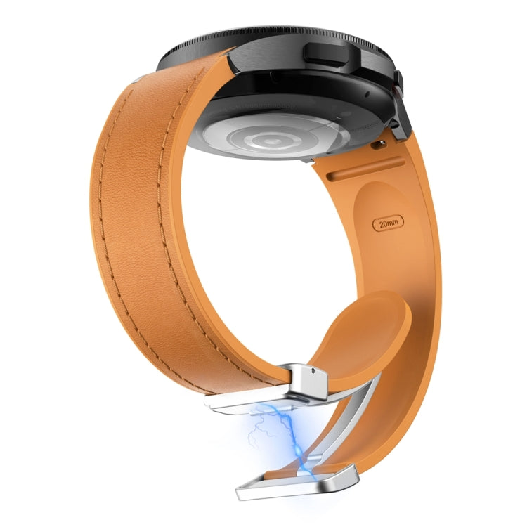 For Samsung Galaxy Watch 6 Magnetic Silver Buckle Leather Silicone Watch Band(Light Brown) - Watch Bands by PMC TechLife | Online Shopping South Africa | PMC TechLife
