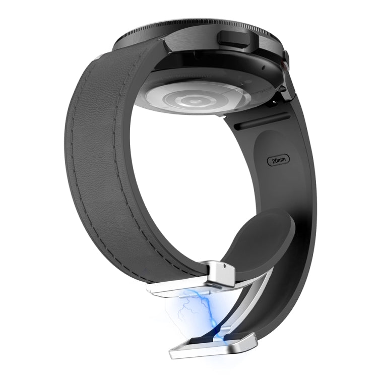 For Samsung Galaxy Watch 6 Magnetic Silver Buckle Leather Silicone Watch Band(Space Grey) - Watch Bands by PMC TechLife | Online Shopping South Africa | PMC TechLife