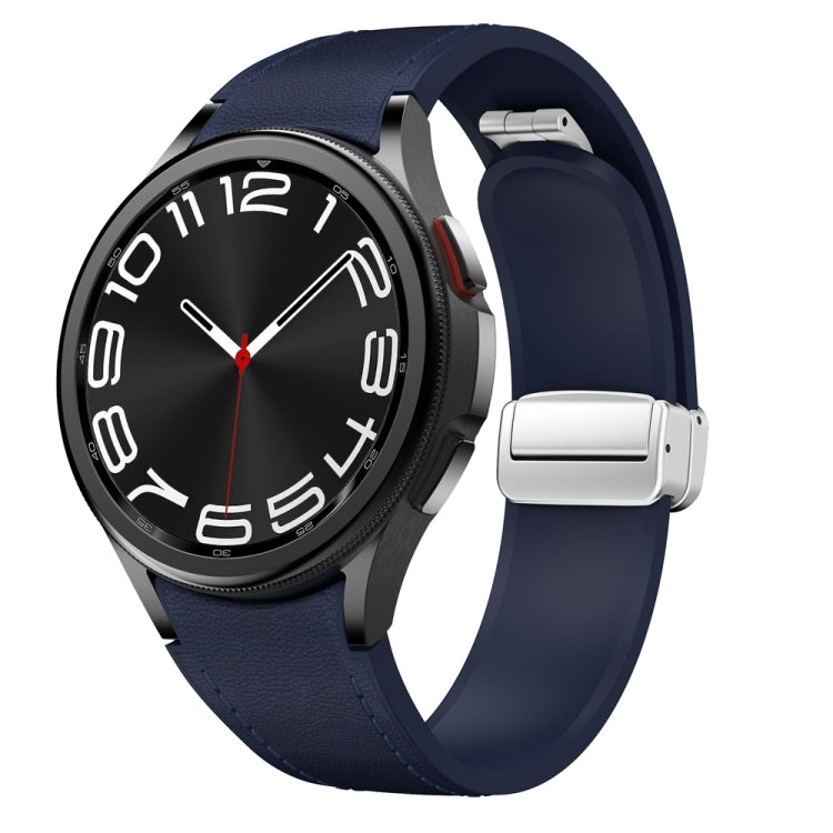For Samsung Galaxy Watch 6 Magnetic Silver Buckle Leather Silicone Watch Band(Midnight Blue) - Watch Bands by PMC TechLife | Online Shopping South Africa | PMC TechLife