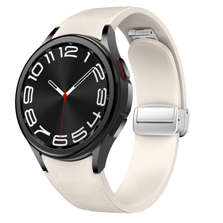 For Samsung Galaxy Watch 6 Magnetic Silver Buckle Leather Silicone Watch Band(Starlight) - Watch Bands by PMC TechLife | Online Shopping South Africa | PMC TechLife
