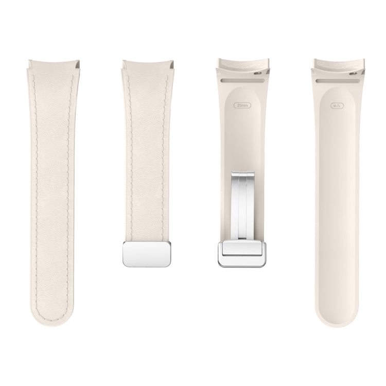 For Samsung Galaxy Watch 6 Magnetic Silver Buckle Leather Silicone Watch Band(Starlight) - Watch Bands by PMC TechLife | Online Shopping South Africa | PMC TechLife