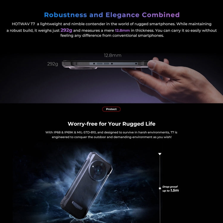 HOTWAV T7 Rugged Phone, 4GB+128GB, 6280mAh, 6.52 inch Android 13 MT8788 Octa Core, Network: 4G, OTG(All Black) - free shipping - PMC TechLife - Order now!