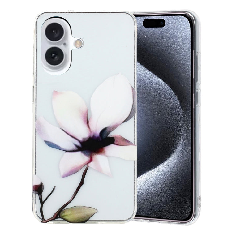 For iPhone 16 Plus Colorful Painting Pattern TPU Phone Case(White Flowers) - iPhone 16 Plus Cases by PMC TechLife | Online Shopping South Africa | PMC TechLife | Buy Now Pay Later Mobicred