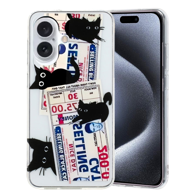 For iPhone 16 Colorful Painting Pattern TPU Phone Case(Black Cat) - iPhone 16 Cases by PMC TechLife | Online Shopping South Africa | PMC TechLife | Buy Now Pay Later Mobicred