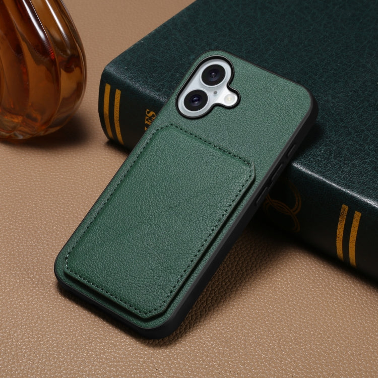 For iPhone 16 D04 Calf Texture Dual Card Slot Holder Phone Case(Green) - iPhone 16 Cases by PMC TechLife | Online Shopping South Africa | PMC TechLife | Buy Now Pay Later Mobicred