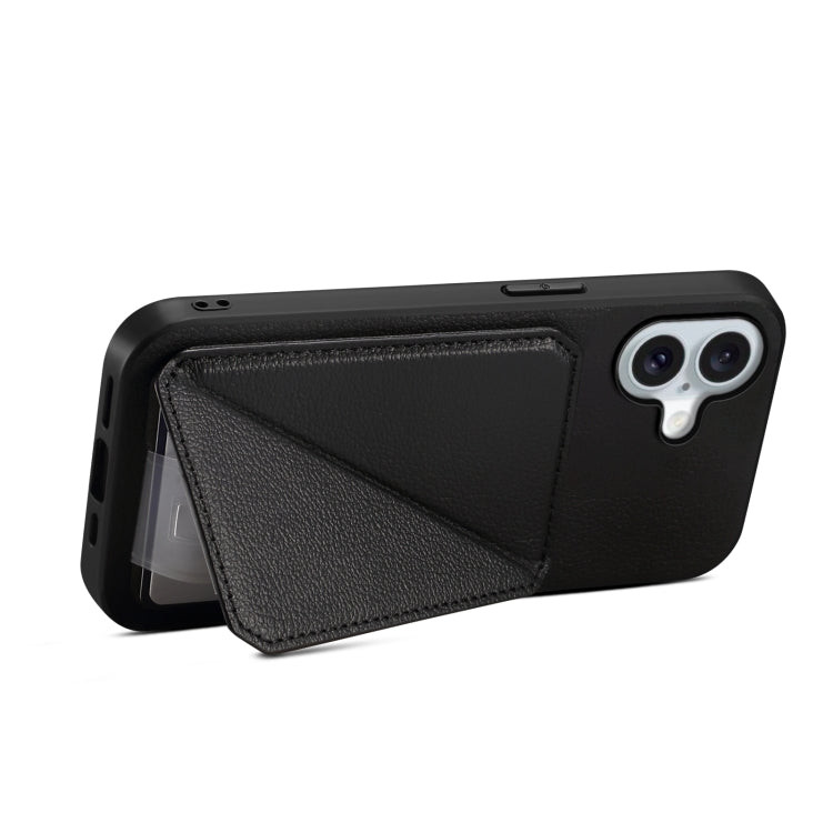 For iPhone 16 Plus D04 Calf Texture Dual Card Slot Holder Phone Case(Black) - iPhone 16 Plus Cases by PMC TechLife | Online Shopping South Africa | PMC TechLife | Buy Now Pay Later Mobicred