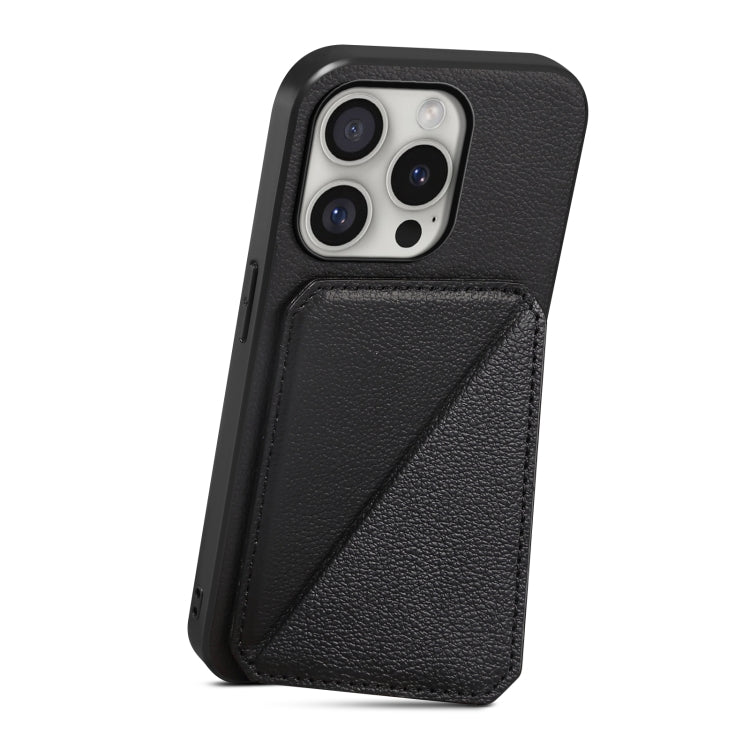 For iPhone 16 Pro Max D04 Calf Texture Dual Card Slot Holder Phone Case(Black) - iPhone 16 Pro Max Cases by PMC TechLife | Online Shopping South Africa | PMC TechLife | Buy Now Pay Later Mobicred
