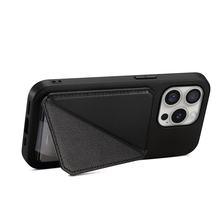 For iPhone 16 Pro Max D04 Calf Texture Dual Card Slot Holder Phone Case(Black) - iPhone 16 Pro Max Cases by PMC TechLife | Online Shopping South Africa | PMC TechLife | Buy Now Pay Later Mobicred