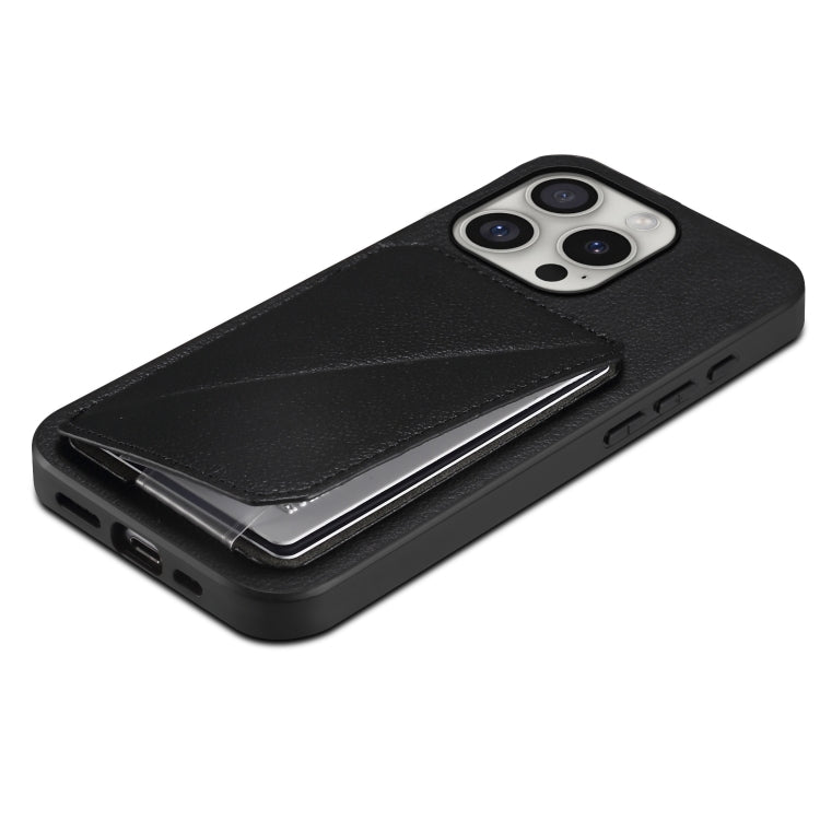 For iPhone 16 Pro Max D04 Calf Texture Dual Card Slot Holder Phone Case(Black) - iPhone 16 Pro Max Cases by PMC TechLife | Online Shopping South Africa | PMC TechLife | Buy Now Pay Later Mobicred